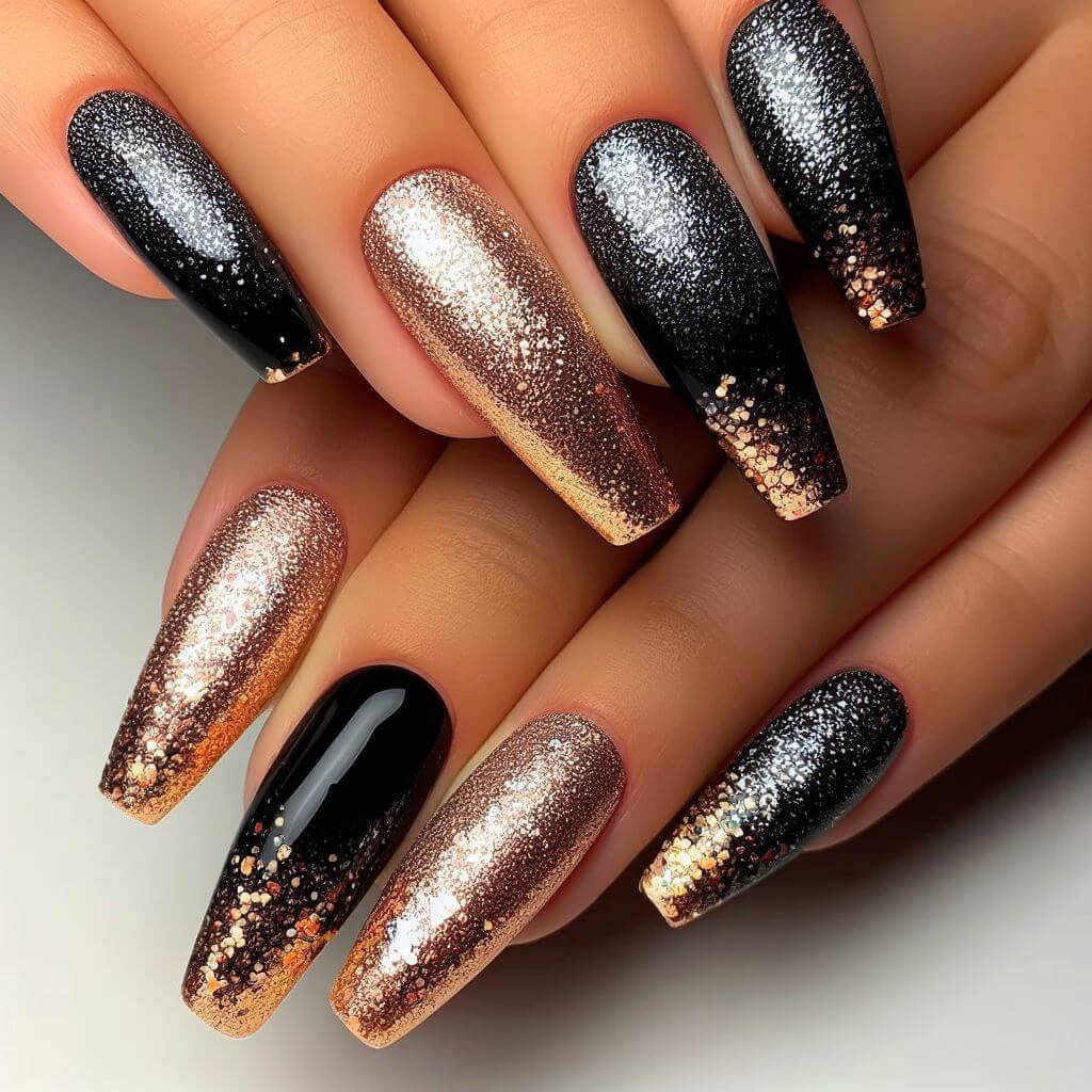 Nail art: Black tip and silver glitter | Fairytale nail art