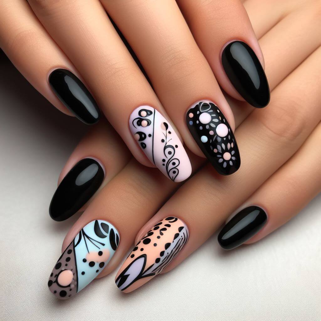 NAIL ART: Black, White & Silver Gel Nail Design - Linework - YouTube